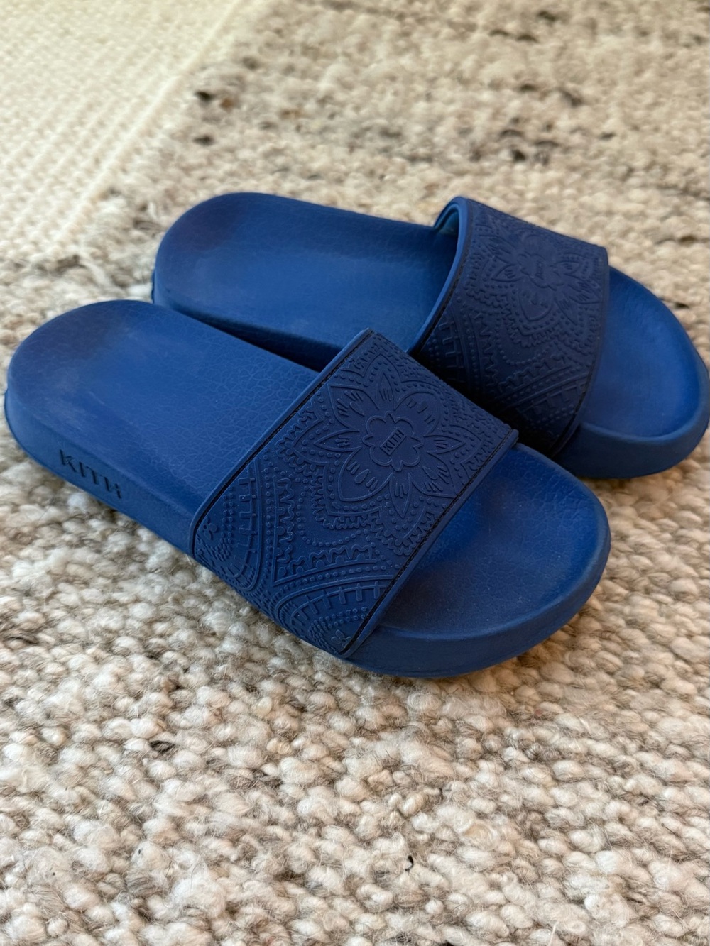 Kith Kids Navy Embossed Slide Sandals